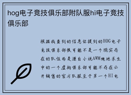 hog电子竞技俱乐部附队服hi电子竞技俱乐部